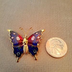 New Colorful Enamel Glitter Butterfly Brooch Pin Dark Blue Reddish Purple Silver